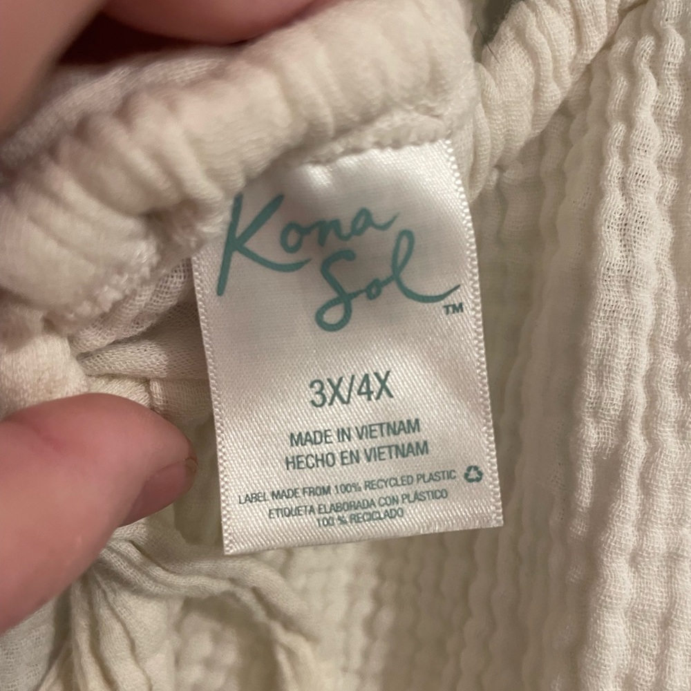 Kona Sol Brand Women's 3X/4X Cream Cotton Long Cover up Tie Back - Picture 2 of 5